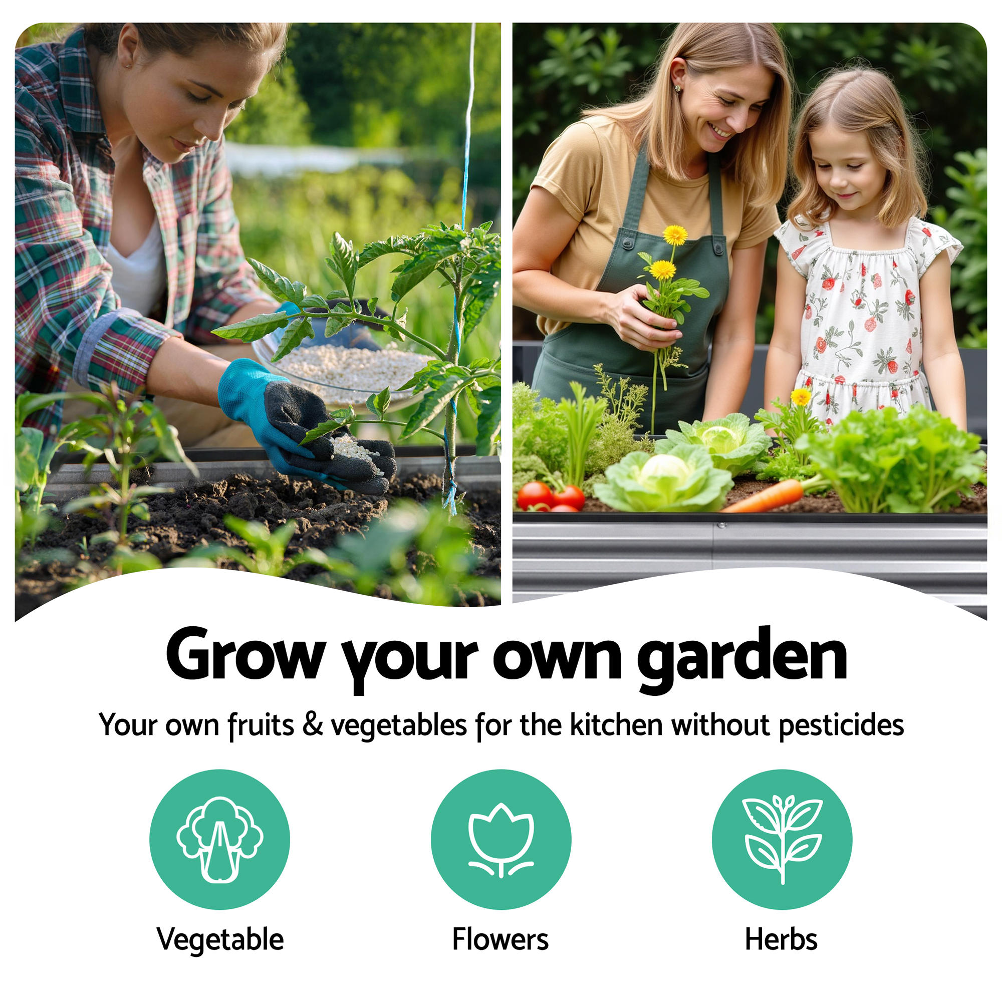 Green Fingers 3 Pcs Raised Garden Bed Kit Oval Galvanized Steel Planter Boxes 160x80x42cm, Heavy Duty Metal Elevated Garden Bed for Vegetables — image 5