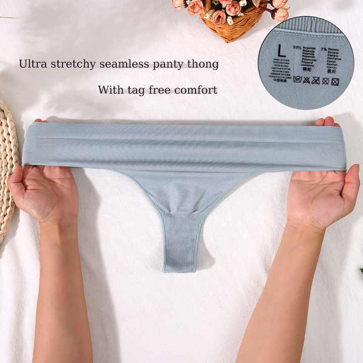 Size L Comfortable High-Waisted Women's Cotton Thong Underwear - 6-Pack in Black, White, Grey, Skin, Brown And Blue โ image 5