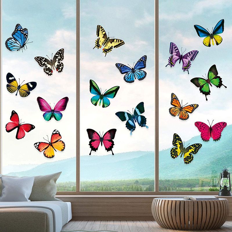 Colorful Butterfly Window Clings Double-Sided Anti-Collision Window Decals to Prevent Bird Strikes on Window Glass Non-Adhesive