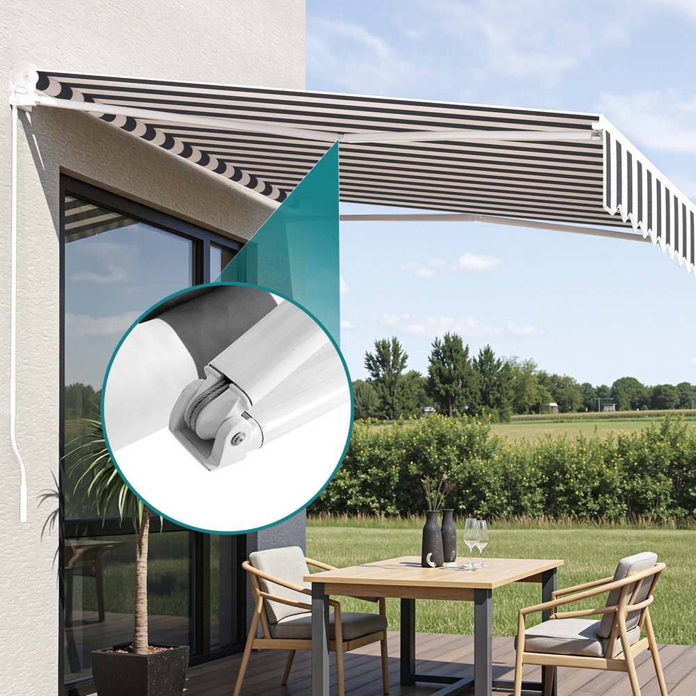 Instahut Retractable Folding Arm Awning Motorised Sunshade 5Mx3M Grey White โ image 4