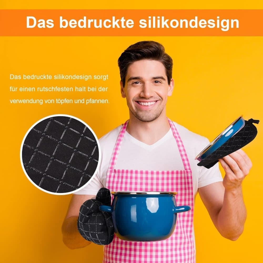 Heat-Resistant Oven Mitts & Grill Gloves, Anti-Slip Kitchen Potholders Up to 300°C for Cooking and Baking, Gray — image 3