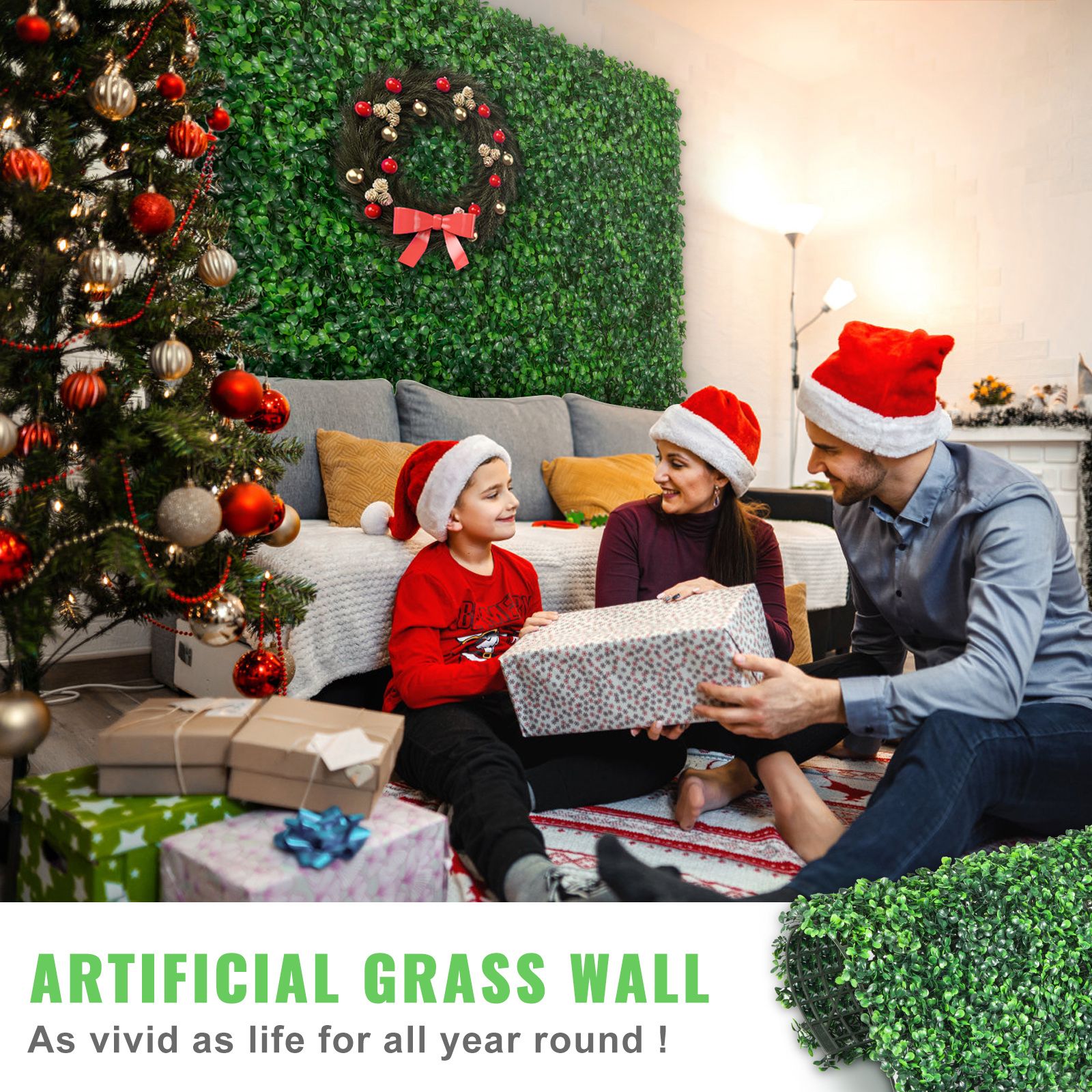 Artificial Boxwood Panel UV 12pcs Boxwood Hedge Wall Panels Artificial Grass Backdrop Wall 20 × 20" 4cm Green Grass Wall Fake Hedge for Decor Privacy Fence — image 2