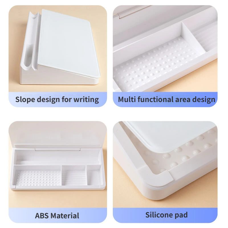 White Slanted Glass Memo Board & Desktop Organizer with 2 Markers & Residue-Free Eraser - Computer Keyboard Stand Dry Erase Notepad โ image 3