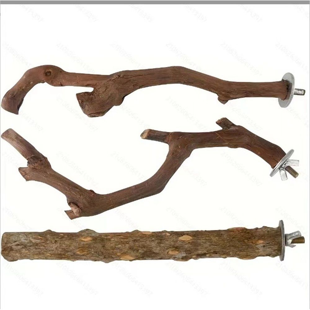 5PCS Bird Perch Stand Natural Wooden Parrot Stand Branch,3 Grape Wood Perch,2 Stand,Paw Grinding Fork Parakeet Chewing Stick Exercise Training (25cm) — image 3
