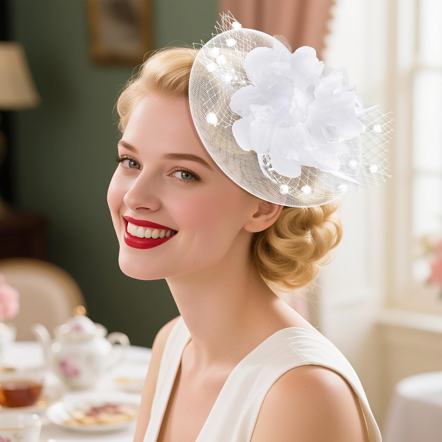 20s Fascinators Hat for Women Tea Party Headpiece Mesh Feathers Hair Clip for Bridal Wedding โ image 5