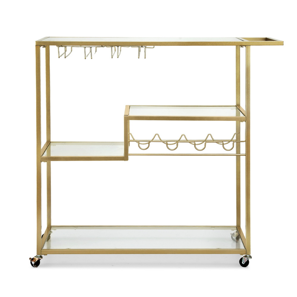 Artiss Bar Cart Drink Trolley Serving Cocktail Wine Rack Glass Holder 102cm Gold — image 4