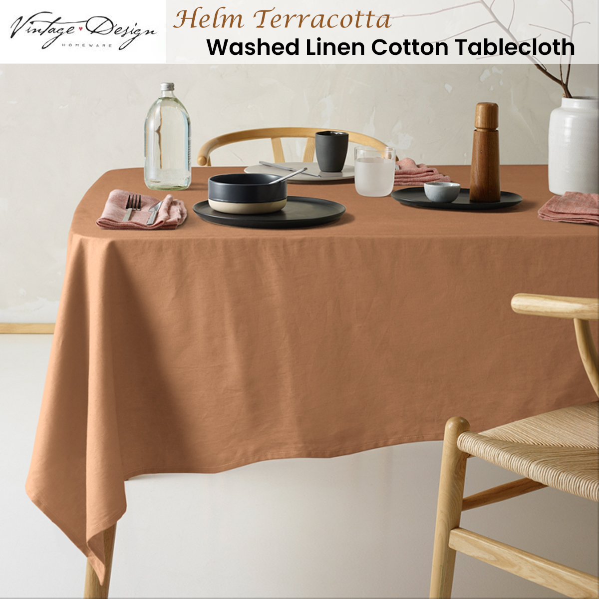 Vintage Design Homewares Helm Terracotta Washed Linen Cotton Tablecloth 180cm x 400cm โ image 2