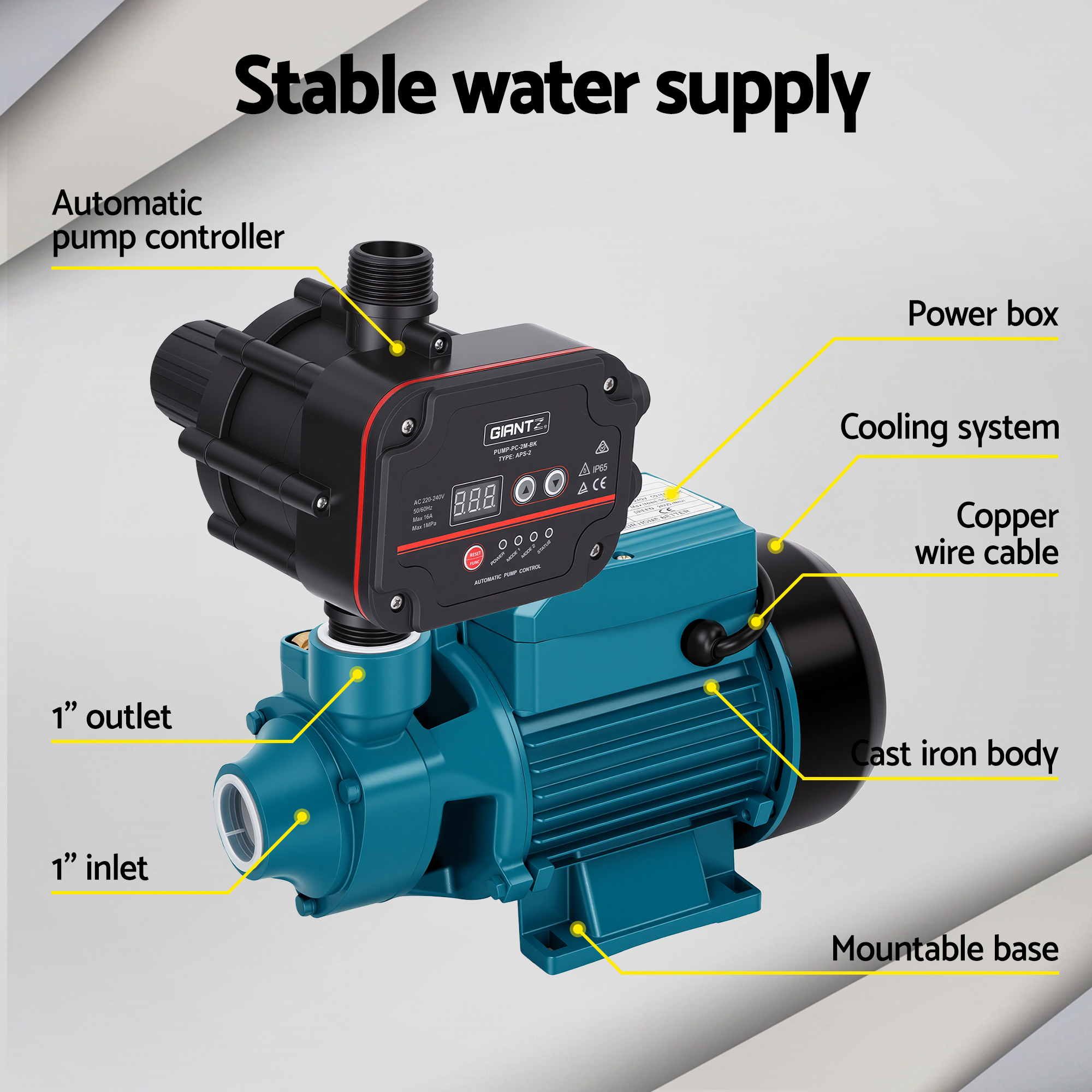 Giantz Peripheral Water Pump Auto Controller Booster Garden Irrigation 0.5HP — image 6
