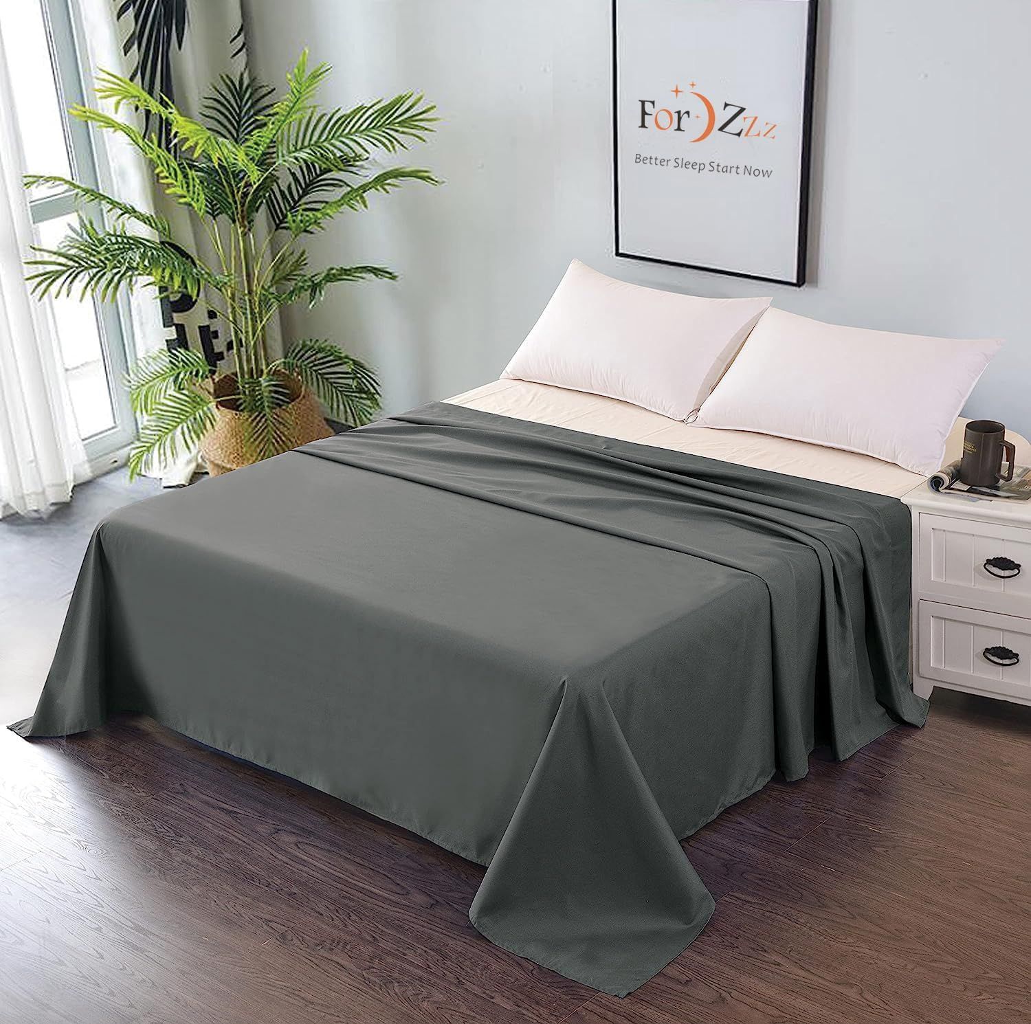 Elegant Comfort Premium Hotel Quality 1-Piece Super King Flat Sheet, Luxury and Softest 2000 Thread Count Bedding Flat Sheet(Super King,Dark gray)