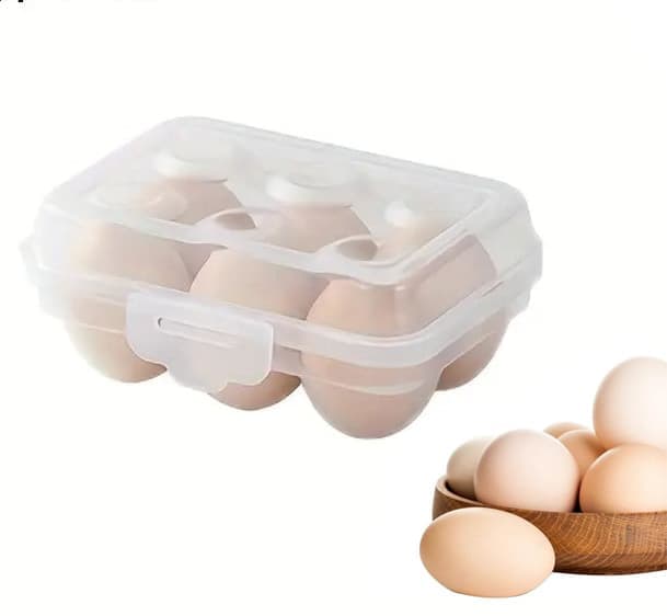 6-Compartment Egg Storage, White Portable Transparent PP Egg Holder for Refrigerator Picnics Hiking, 6 eggs