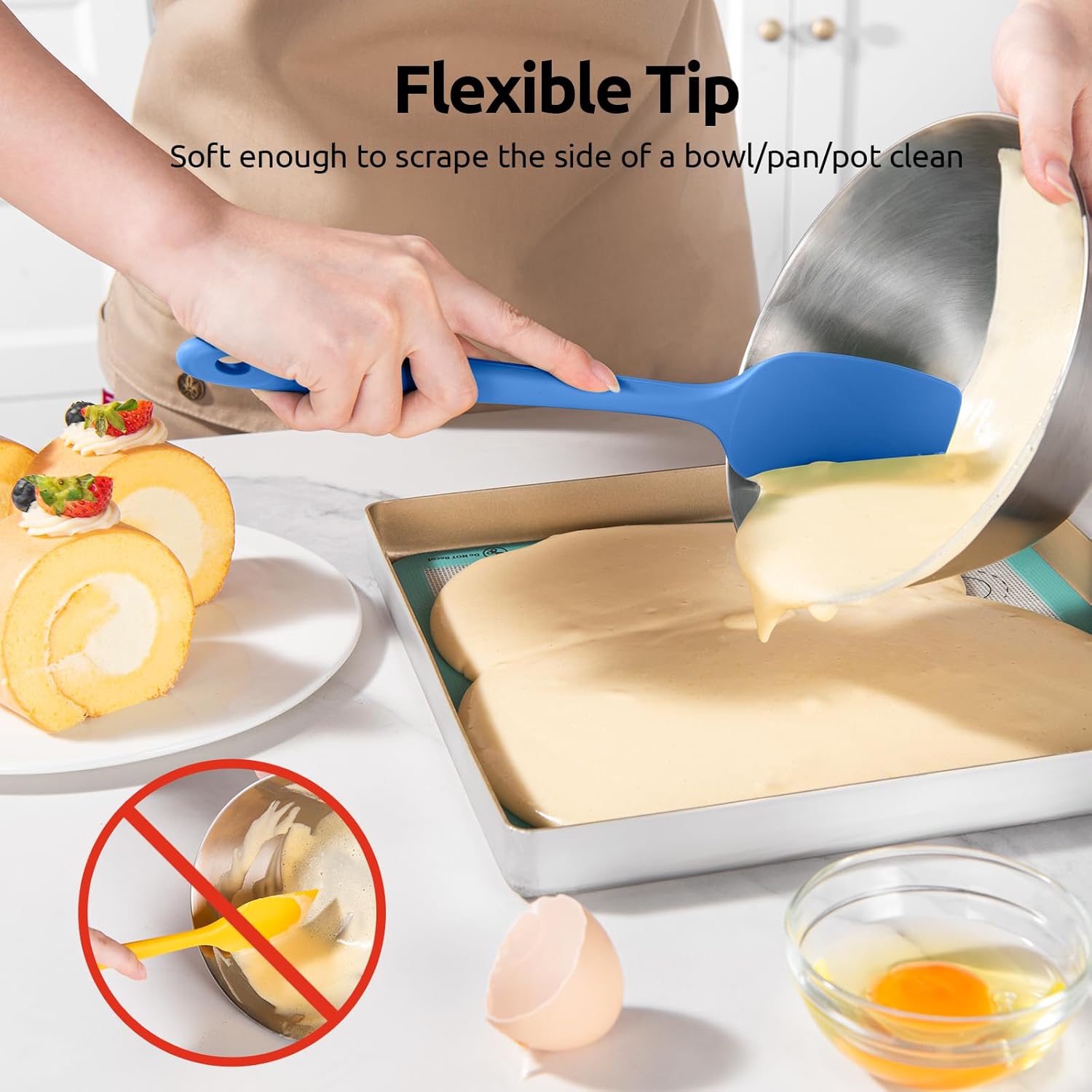 Silicone Spoon Spatula Set, 600ºF High Heat Resistant Food Grade Flexible Rubber Scraper, Cooking Mixing Baking Kitchen Utensils Set of 3 (Multicolors) — image 4