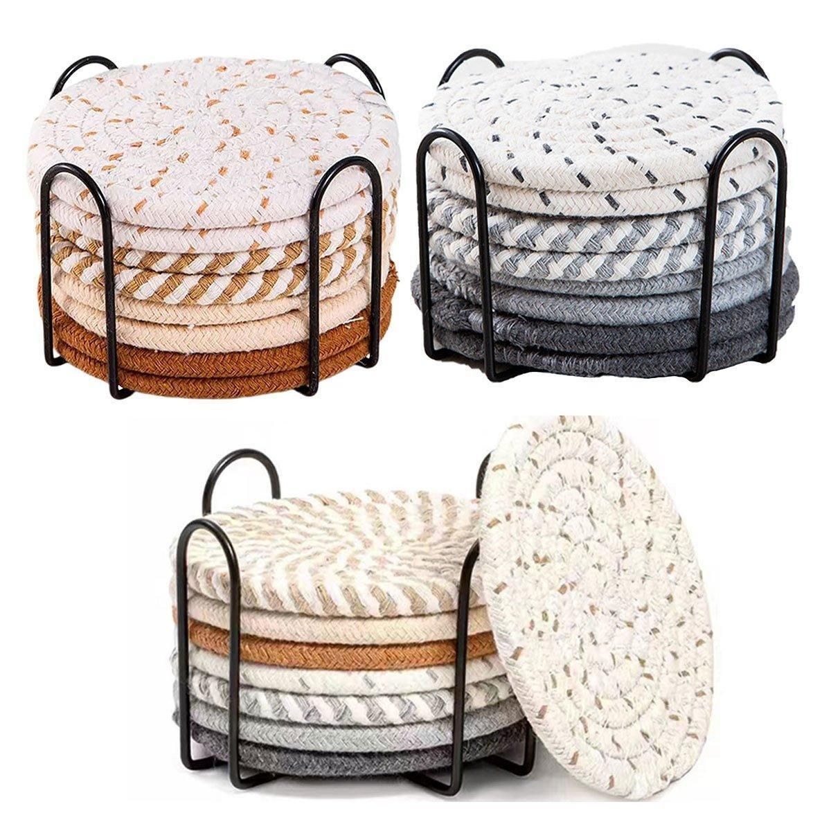 8PCS Round Cotton Woven Coaster Heat Resistant Thick Insulation Dining Table Mat - Mixed — image 3