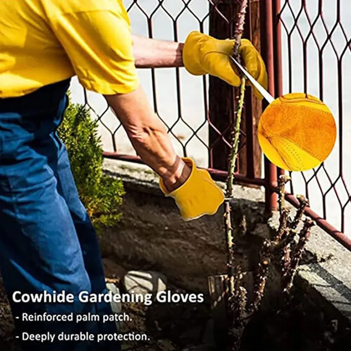 Golden Yellow Cowhide Work Gloves Full Finger Gardening DIY Home Maintenance Use - XL — image 5