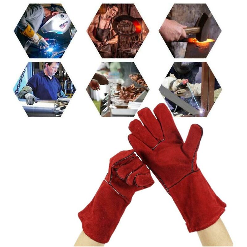 Heavy Duty Large Heat Resistant Leather Lined Welding Gloves For Wood Stove Log Burner Bbq, Gardening Gloves For Men โ image 2