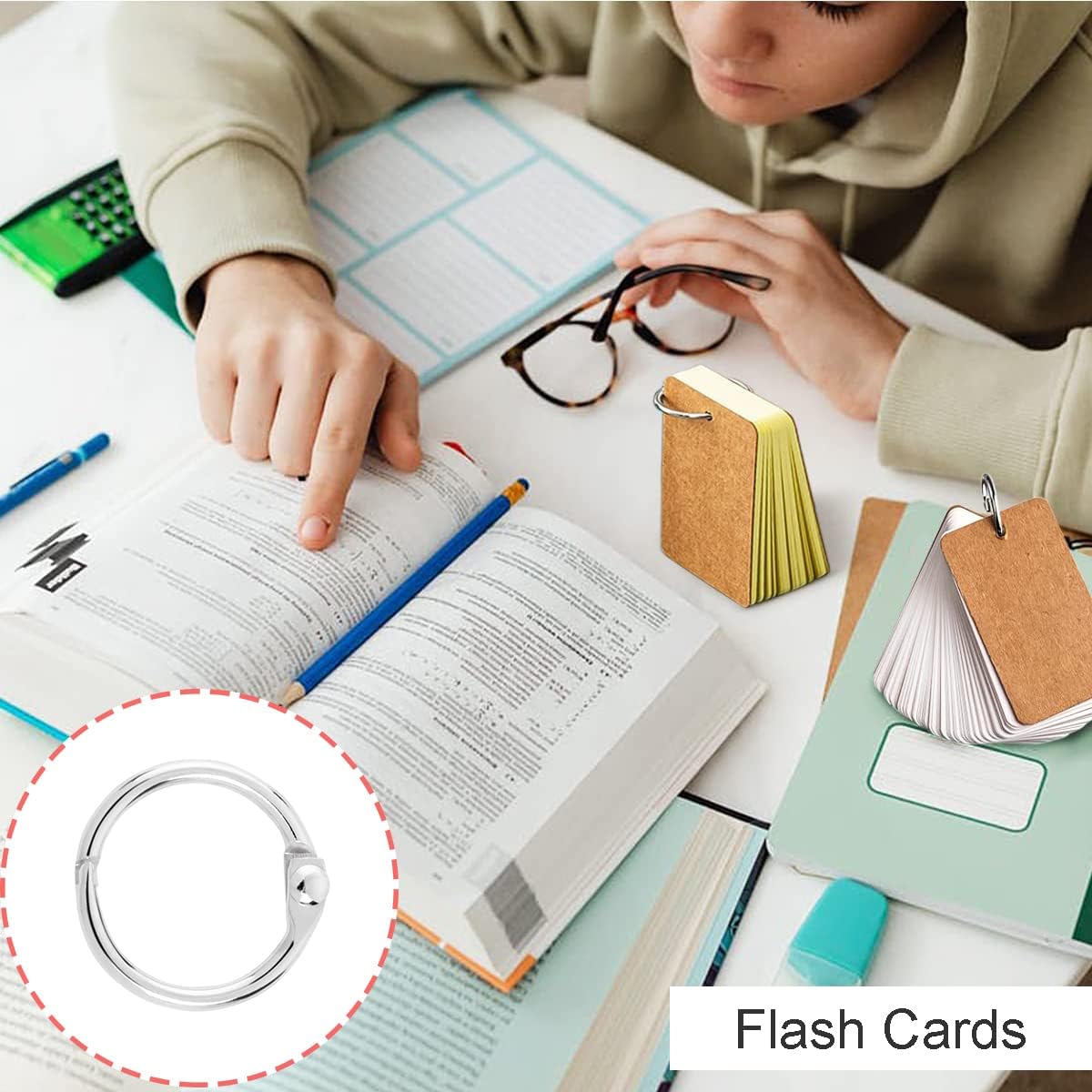 CooBigo Loose Leaf Binder Rings 1 Inch Metal Book Ring Clip for Index Card, Flashcard, Shower Curtain, DMC Embroidery Floss Organizer, Key Chain - Silver(50 โ image 3
