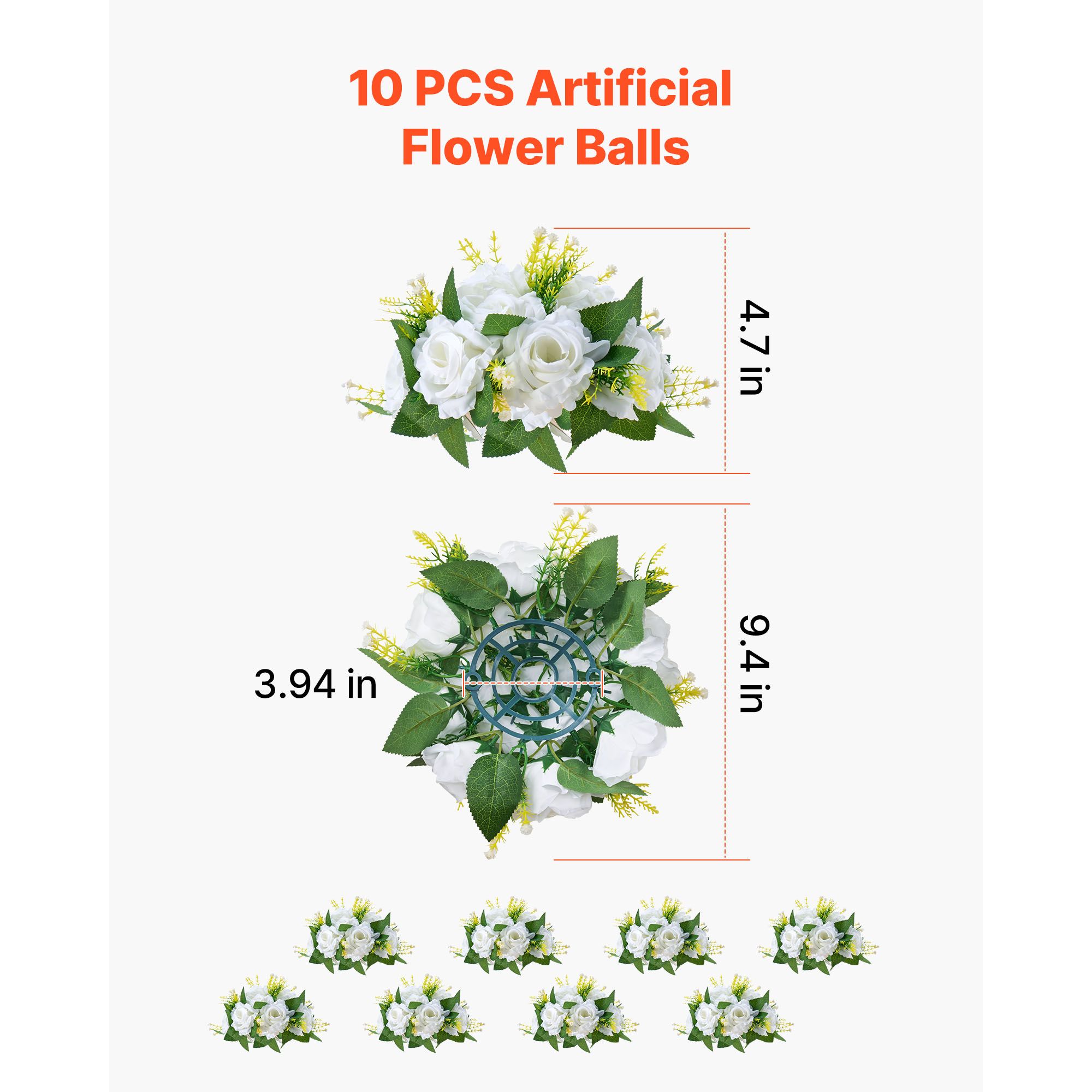 Flower Balls Arrangement Bouquet 10 PCS, 240 mm Diameter Artificial Flower Balls Wedding Rose Centerpieces, Faux Flowers Arrangements for Wedding Centerpiece — image 3