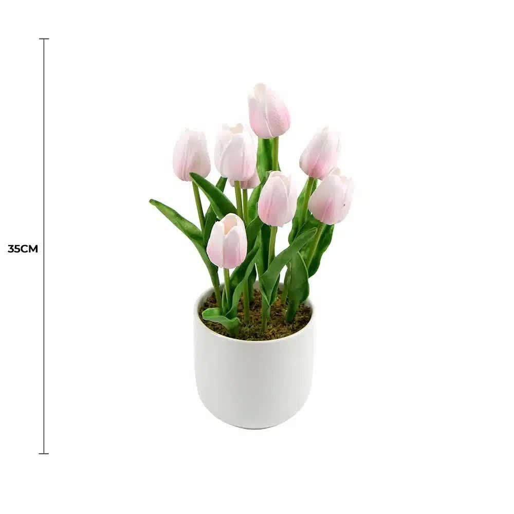 Flowering Pink Artificial Tulip Plant Arrangement With Ceramic Bowl 35cm โ image 2