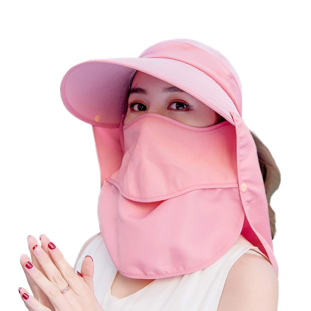 Sun Hats for Women Wide Brim UV Protection Visor UPF 50+ Fishing Hats Foldable Ponytail Summer Hat with Detachable Flap