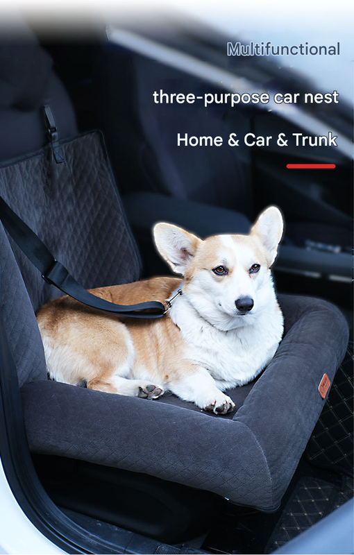 Dark blue Plush Dog Car Booster Seat - 2-in-1 Travel Bed for Small Dogs with Washable Cover โ image 2