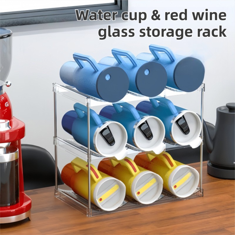 3-Tier Stackable Black Cup & Wine Organizer - Detachable Tumbler & Bottle Desktop Rack — image 2