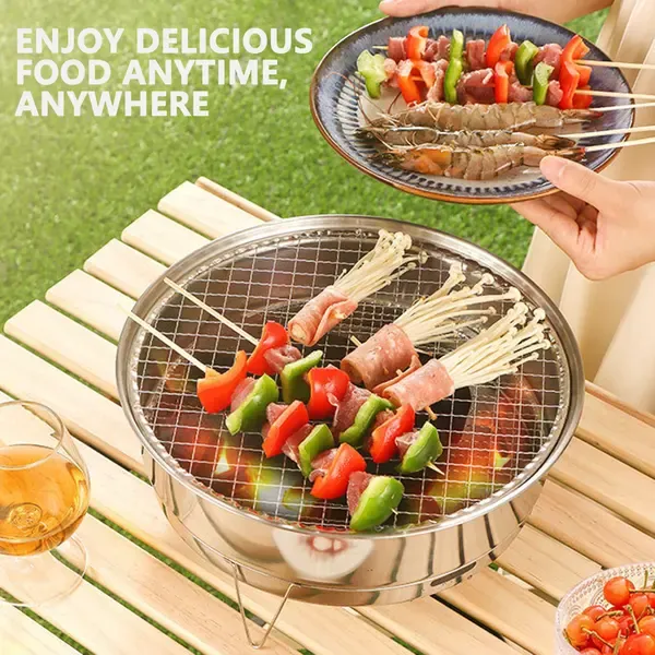 1 Piece Portable Korean BBQ Grill, Stainless Steel Round Grill with Maifan Stone Plate for Camping and Picnics — image 2