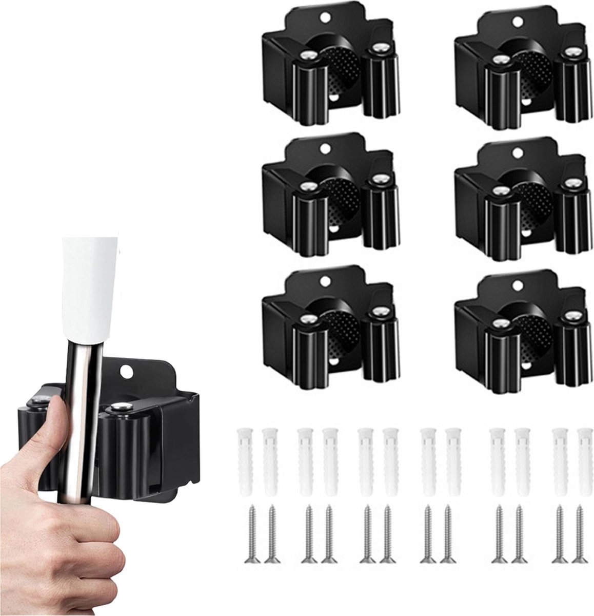Mop Holder - 6 Pieces - Broom Holder - Broom Hanging System - Broom Holder - Wall Holder - Hanger Behind Doors - Bathroom Accessories - Kitchen
