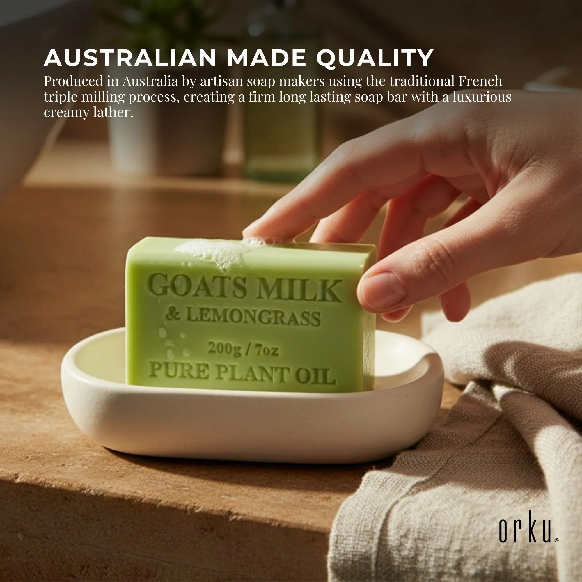 Orku 2 x 200g Goat Milk Lemongrass Soap Bars Australian Made — image 3