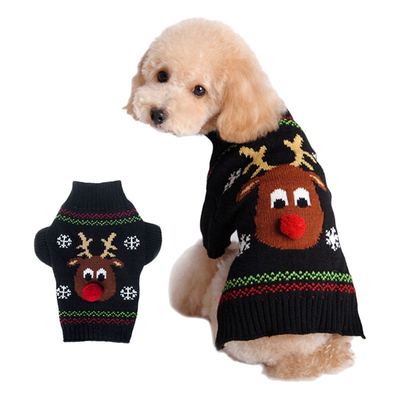 Dog Sweater Acrylic Knit Christmas Black Red-Nosed Fawn XXS