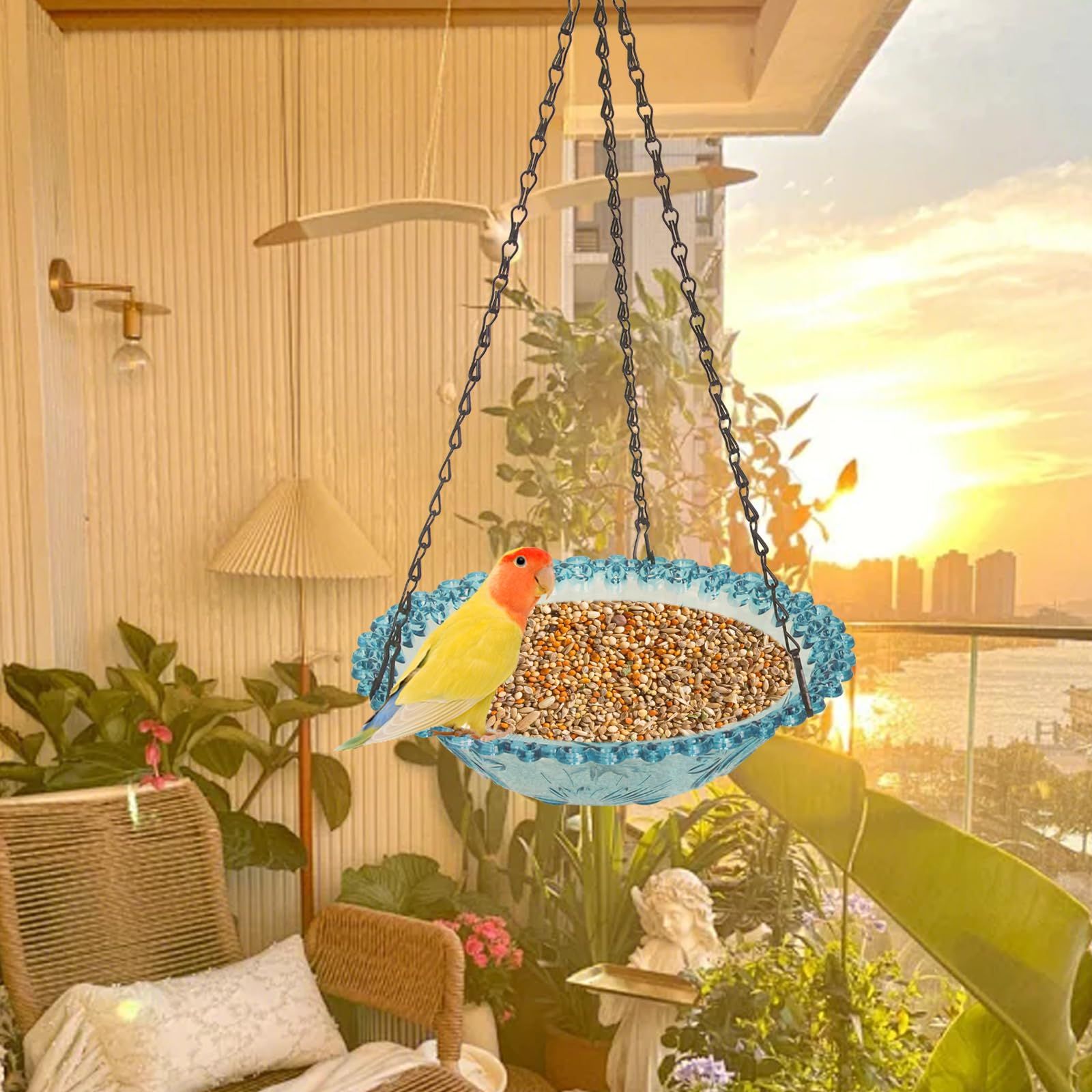 Bird Bath Hanging Seed Feeder Garden Plate Hanging Tray for Wild Backyard Attracting Birds (Blue- single layer) β image 3