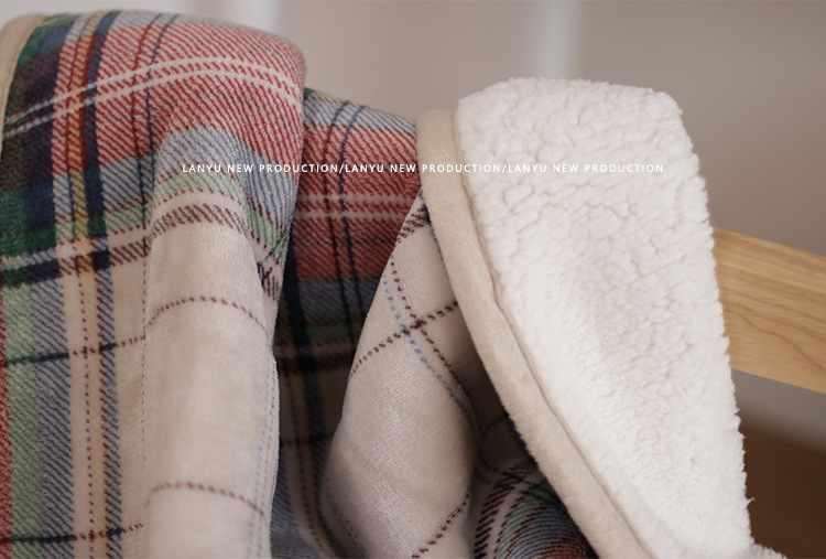 Double-Sided Geometric & Plush Throw Blanket - Warm 70x100cm Multi-Use Wrap(Red checkered/reverse white) โ image 2