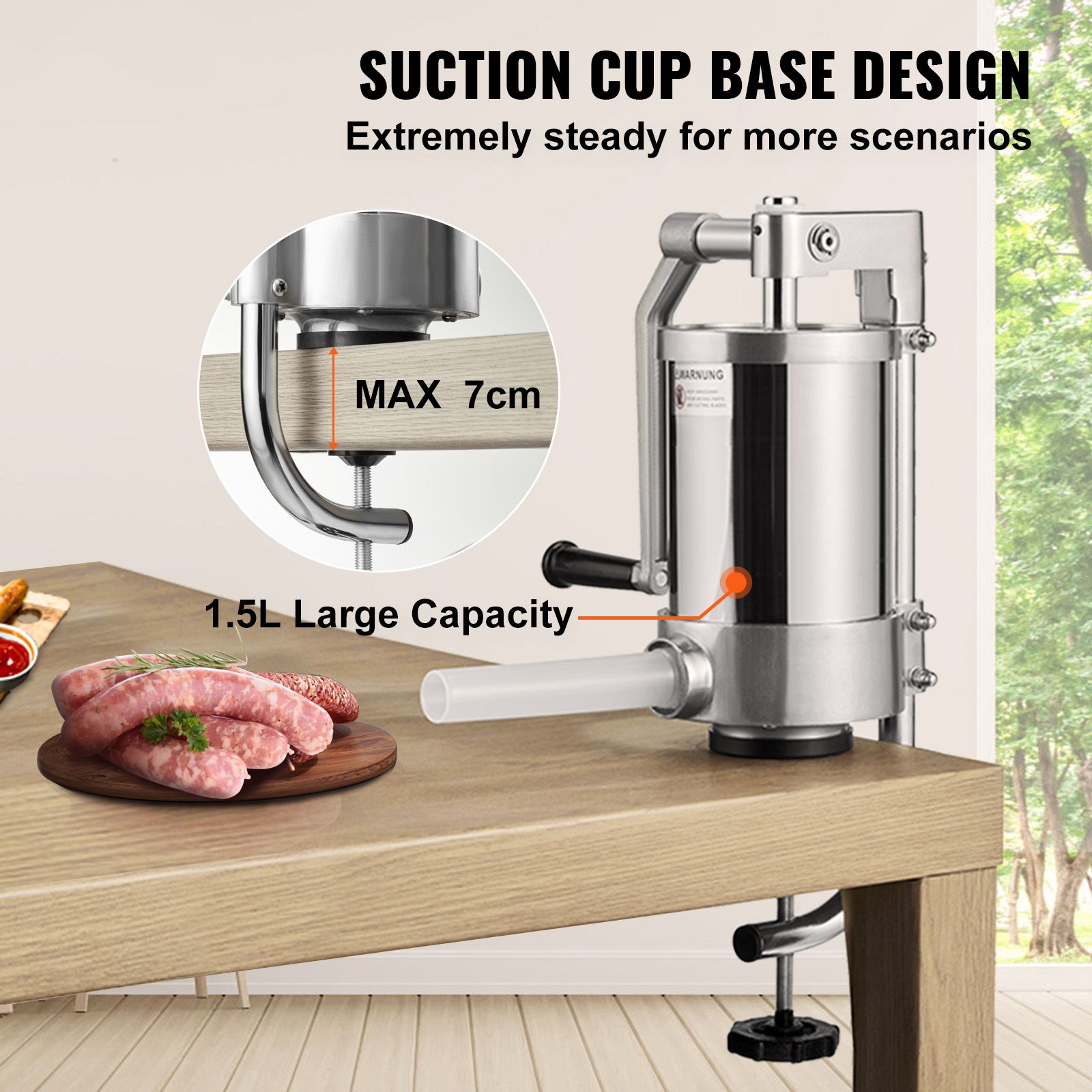 Sausage Stuffer 2.5LBS/1.5L Capacity Homemade Sausage Maker Stainless Steel — image 2