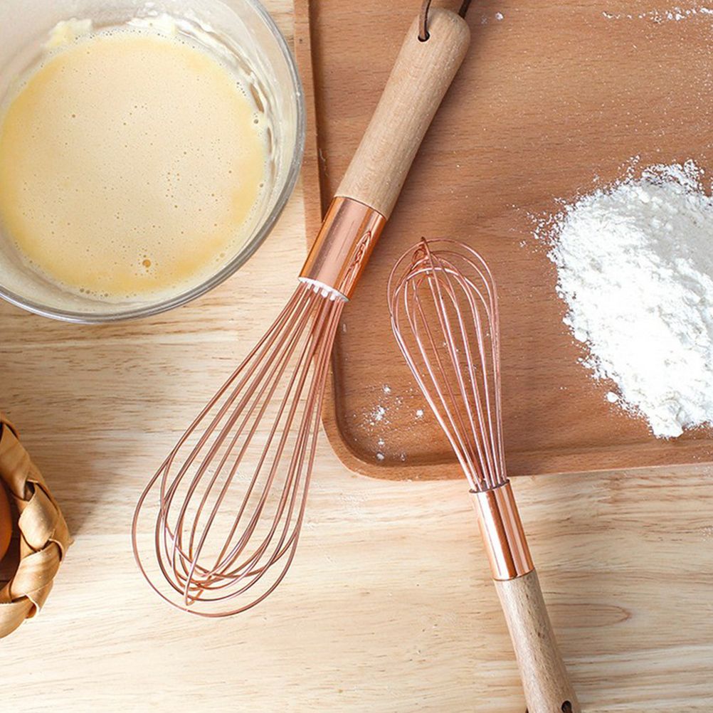 Wooden Handle Stainless Steel Whisk Egg Beater Rose Gold Mixing Cooking Tools Firm Durable Cream Frother Baking Utensils — image 4