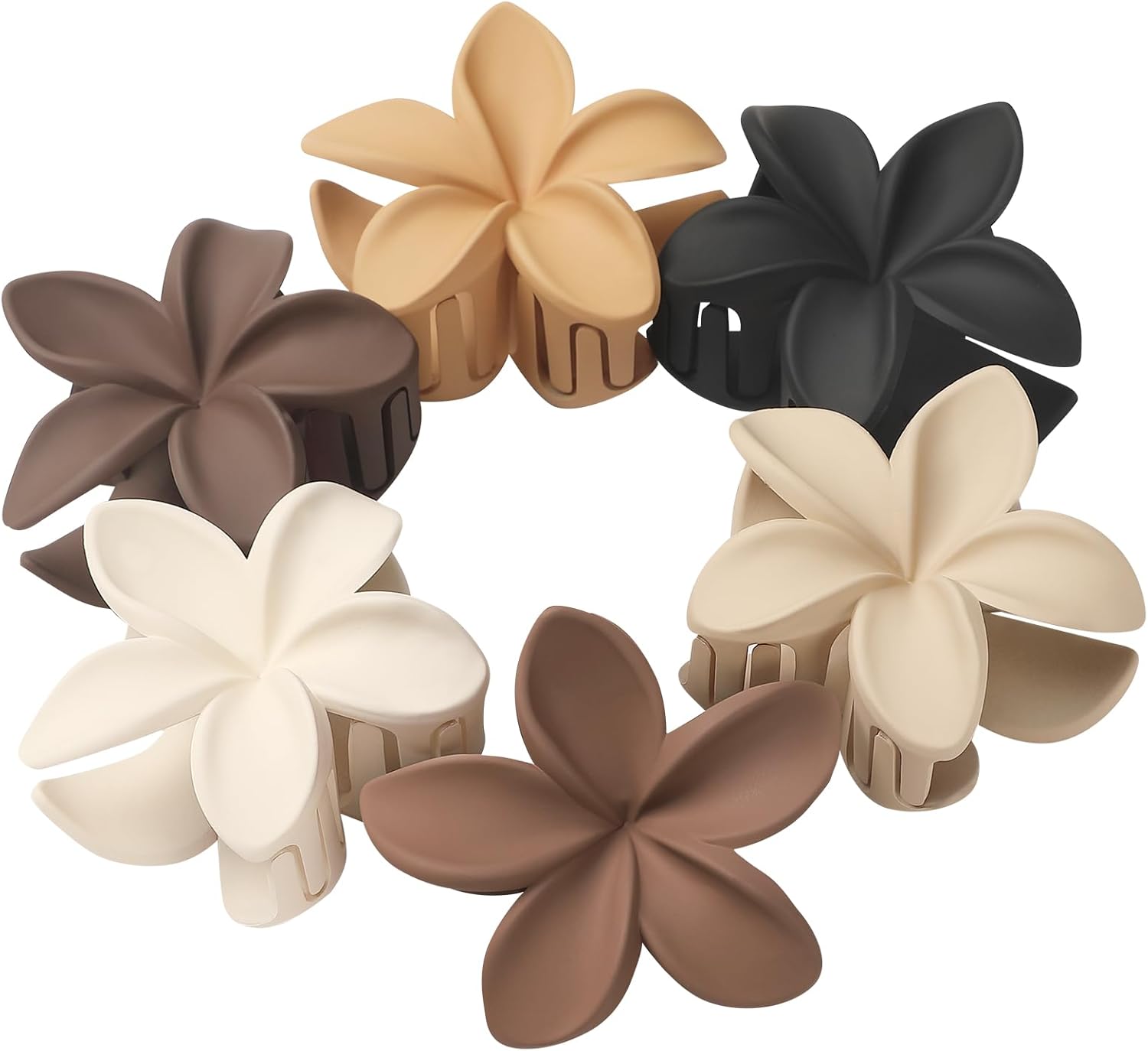 Hawaiian Plumeria Flower Claw Hair Clips - 6 Pcs Large for Thick Hair and Thin for Beach, Hair Accessories for Women and Girls - Khaki — image 2