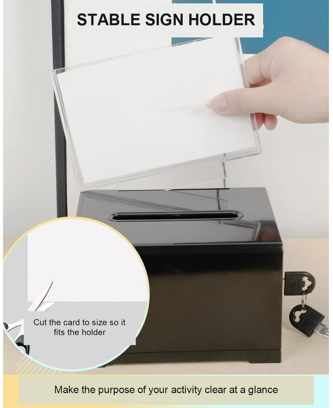 Black Acrylic Donation Box with Lock, Ballot Slot and Removable Sign Holder, 15.7 x 11.5 x 10.2 cm โ image 5