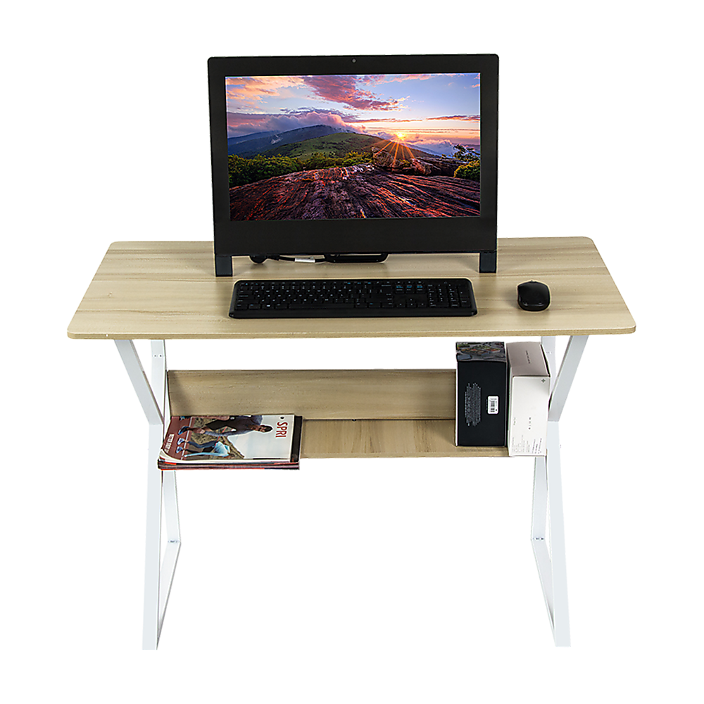 Wood & Metal Computer Desk with Shelf Home Office Furniture — image 5
