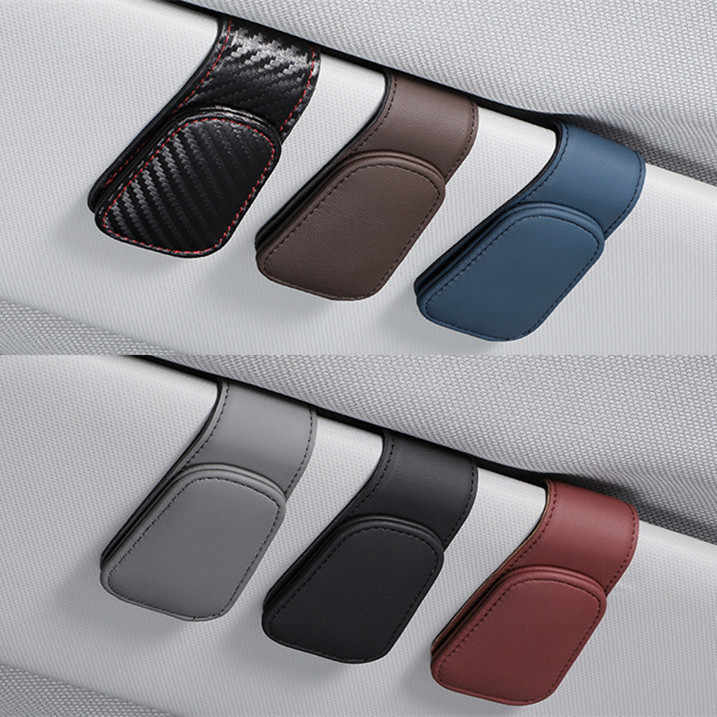 2 Pcs Orange PU Leather Car Visor Sunglasses Holder - Multi-Functional Clip for Glasses, Cards & Tickets, 9.5 × 4.5cm — image 4