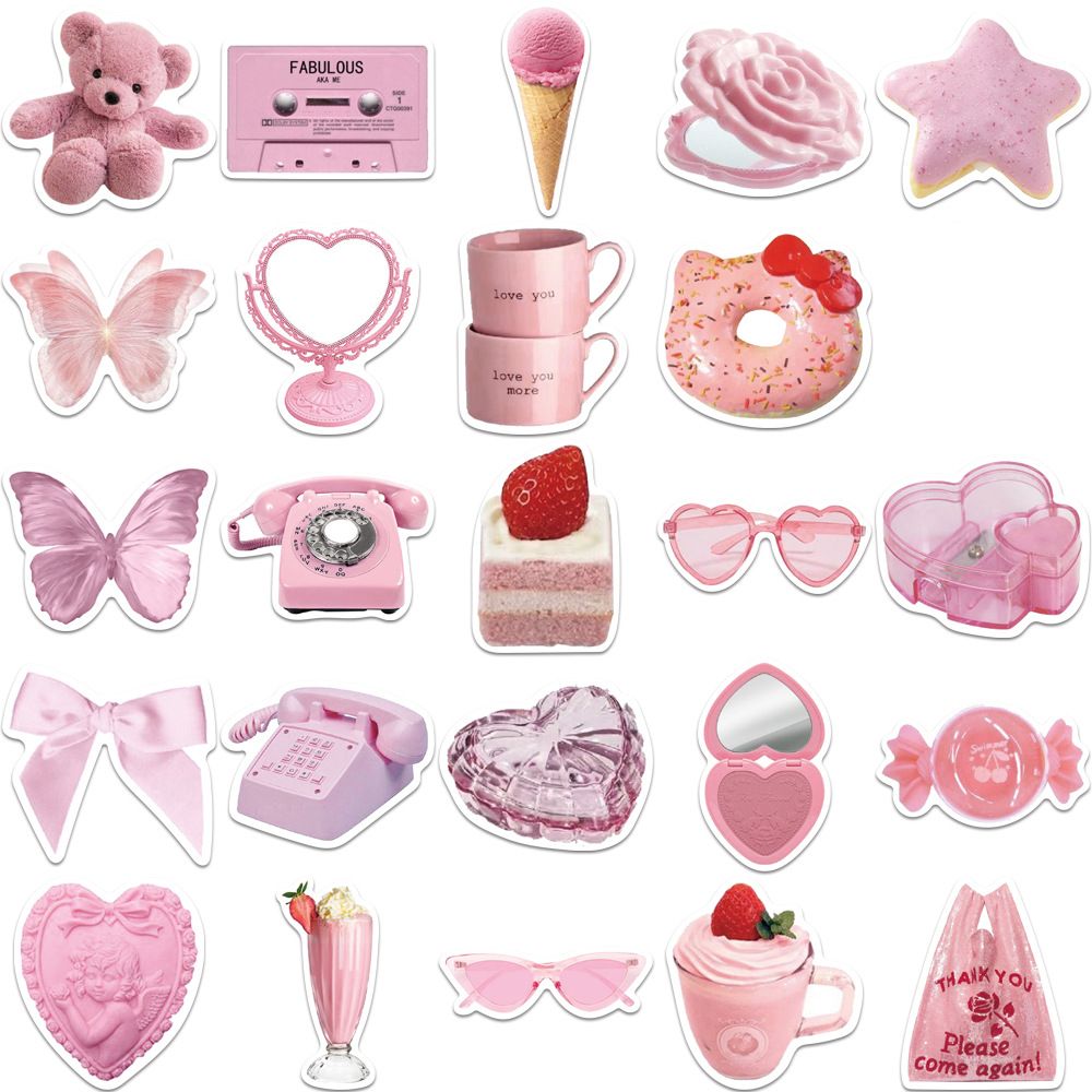 50Pcs Ins Fresh Girlish Style Pink Tone Waterproof Stickers, Cute Aesthetic Stickers. Decorative Stickers for Water Bottles, Case — image 5