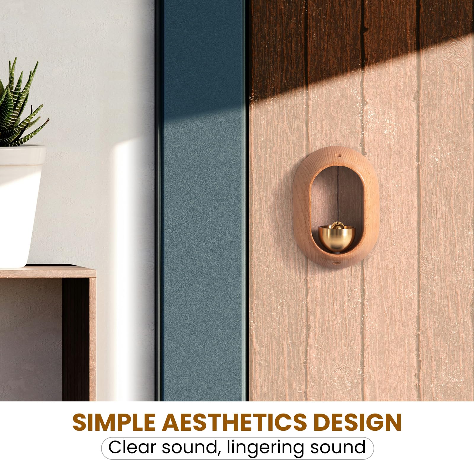 1 Piece Vintage Wooden Door Bell with Copper Chime and Magnetic Mount for Entryways and Bedrooms, Beech Tall Oval Design — image 4