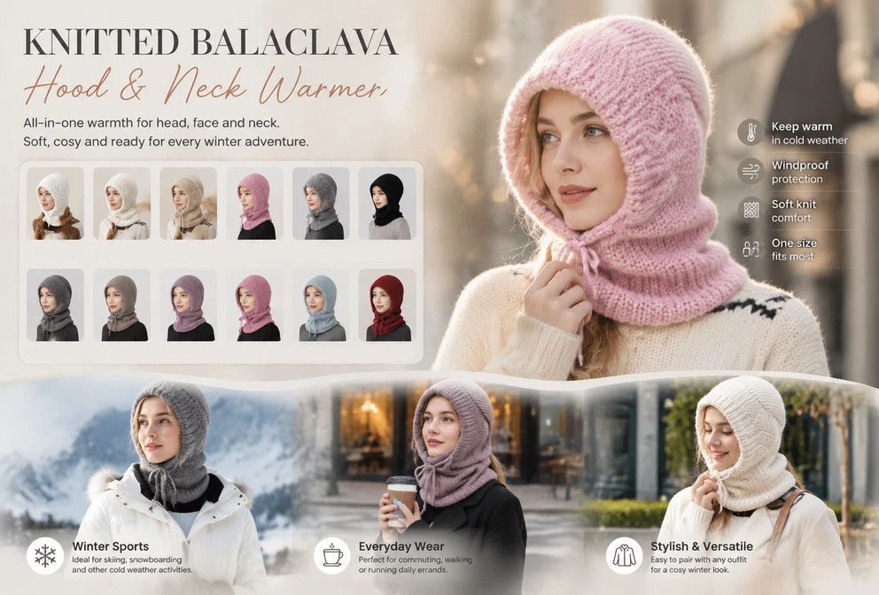Beautiful Outdoor Knit Headwear White One Size, Integrated Mask & Neck Gaiter — image 3