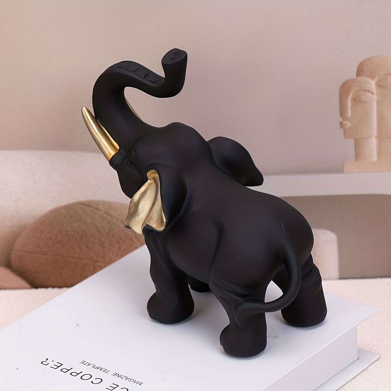 Vitality Corner — 1pc Lucky Fortune Elephant Decoration, Resin Statue Art Craft for Bookshelf Home Living Room Office Cafe Decor, Room Tabletop Display — image 3