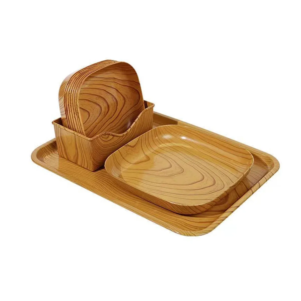 Snack Serving Tray Set Wood Grain Organiser Platter with Base Multi Compartment โ image 2