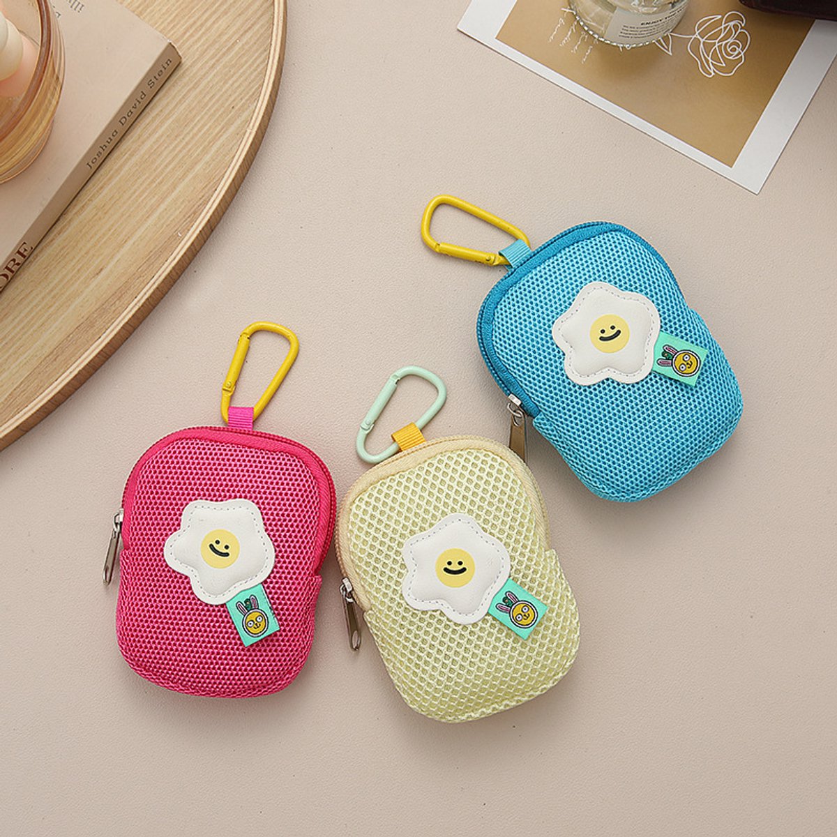 Storage Bag - Cute Mesh - Flowers - Keychain Wallet - Headphone Bag - Pendant Storage Bag - Multifunctional - Red โ image 4