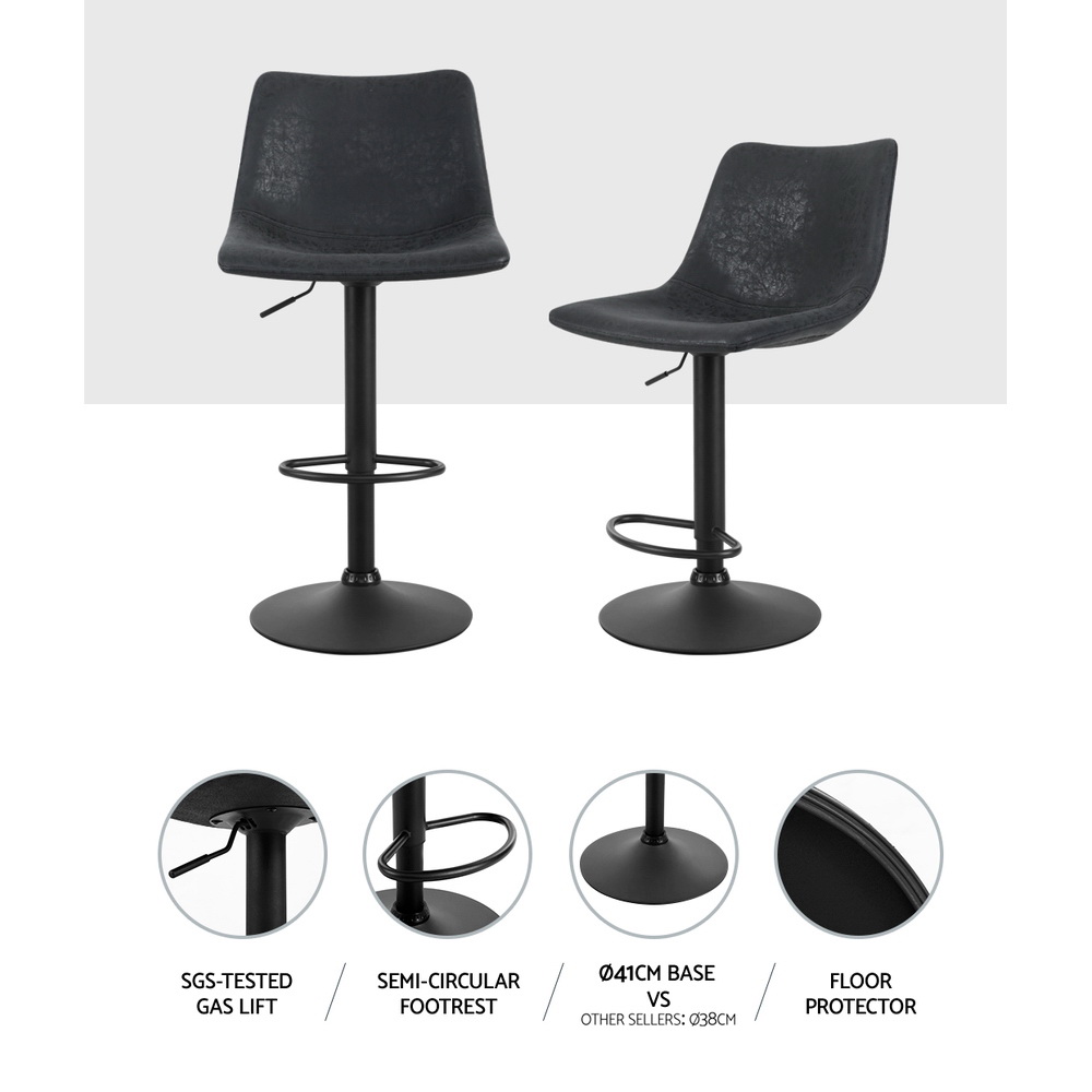 Artiss 2x Bar Stools Vintage Leather Swivel Gas Lift Black โ image 5