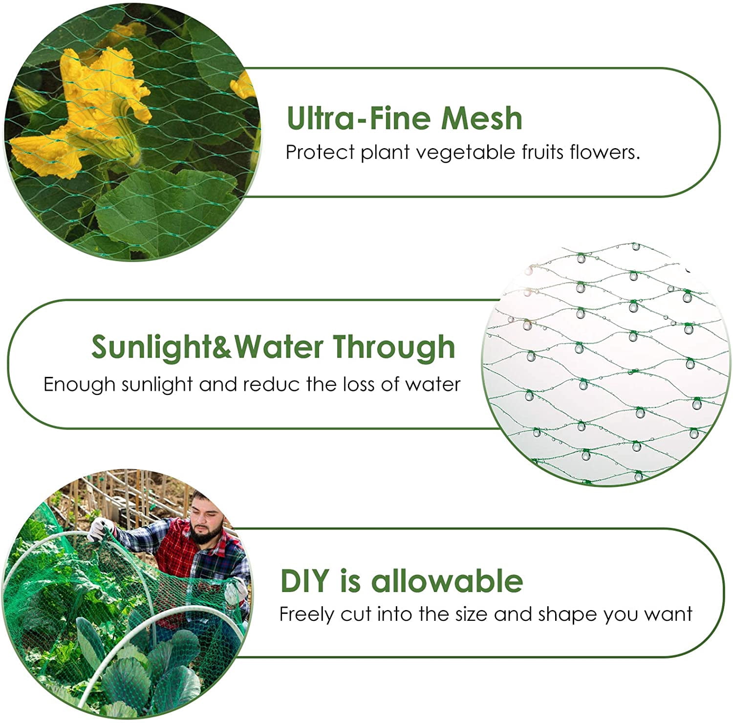 Bird Netting Garden Netting Pest Barrier,Cicada Netting for Garden Against Birds, Deer,Squirrels(13 x 19.8ft Green) — image 4