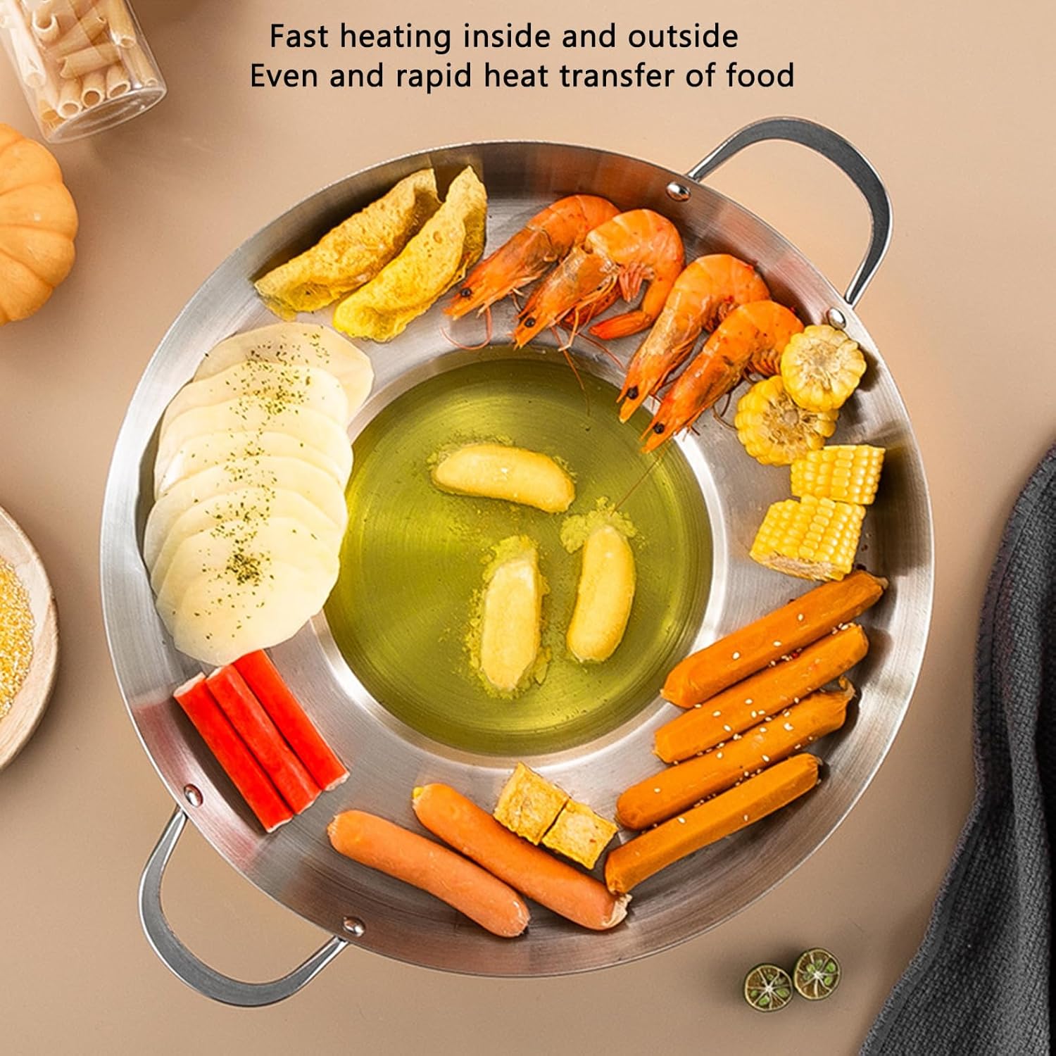 38cm Multifunctional Grill Pan with Double Handles - Silver - Suitable for Induction Gas and Barbecue - Camping Cooking Pan โ image 2