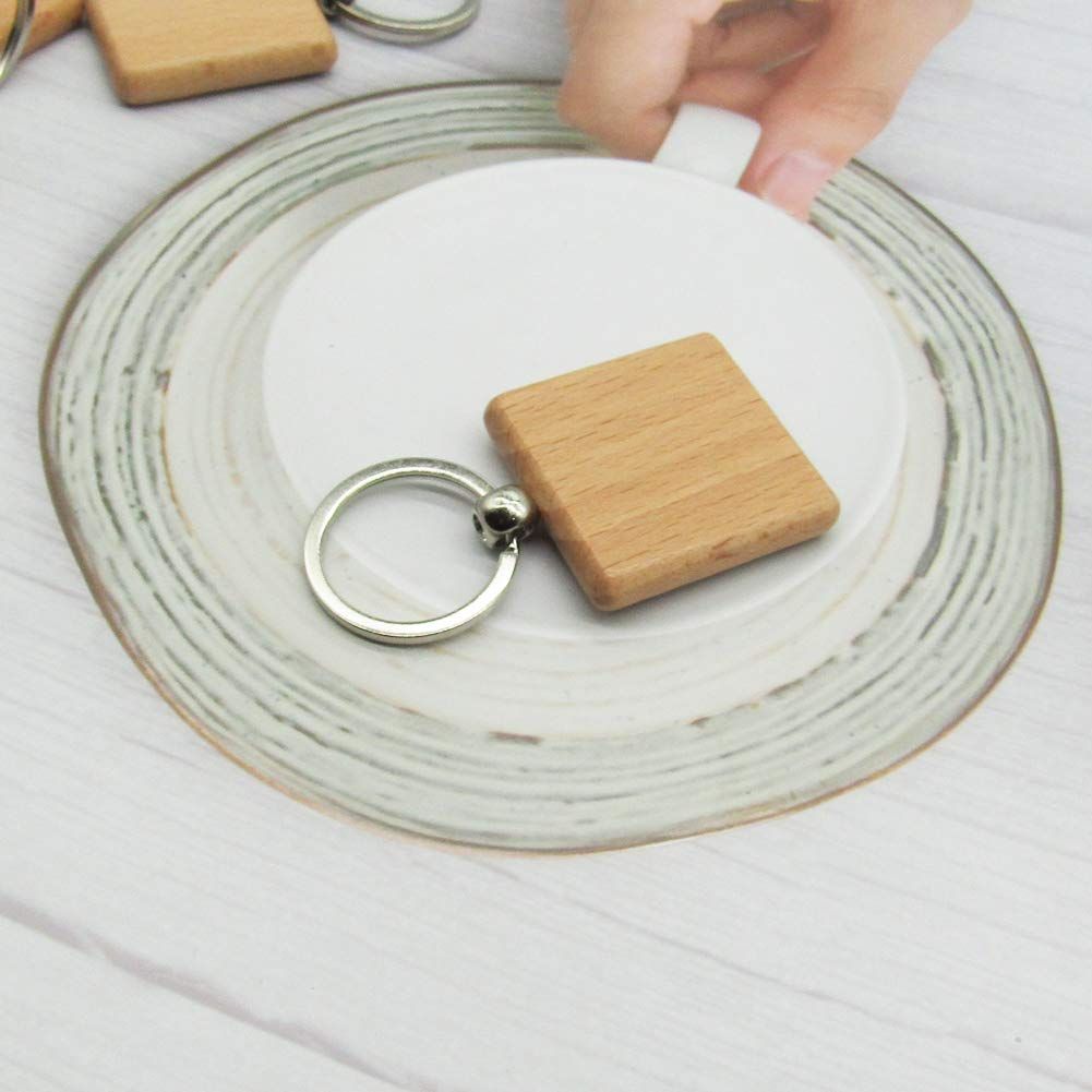 Blank Wooden Keychain DIY Handmade Geometric Tag Pendant Keyring Purse Backpack Ornament 10 Pcs — image 2
