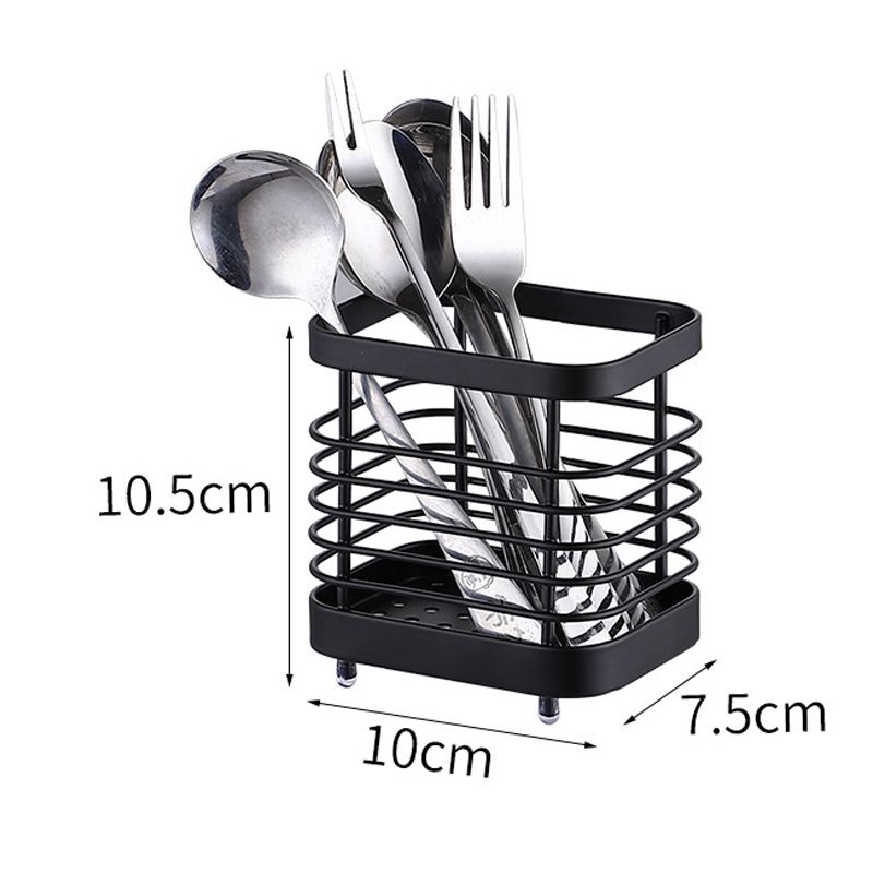 Utensil Holder Drying Rack Stainless Steel Draining Basket Wall Mount No Drilling for Kitchen Chopsticks Small Black โ image 2