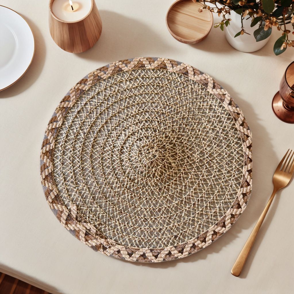 4pcs Nordic Style Round Table Mat, Exquisite Openwork Weave, Polyester Hemp-Like Texture, 38cm Dining Mat, Heat-Resistant and Easy to Care For โ image 6
