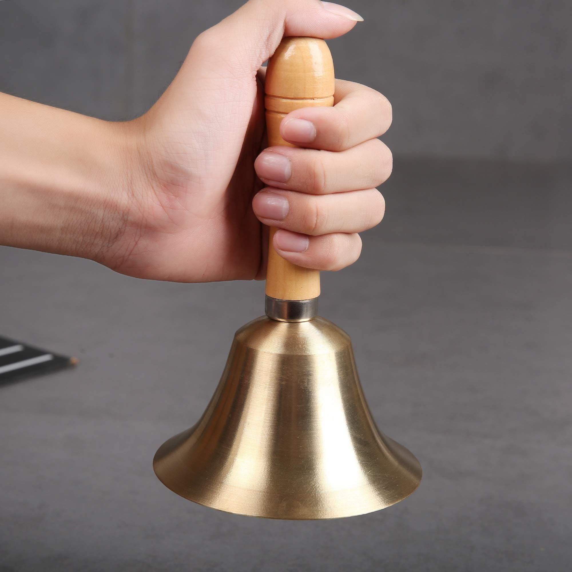 Super Loud Solid Brass Hand Call Bell Hand Bell - Hand Call Bell with Brass Solid Wood Handle,Very Loud Handbell — image 4