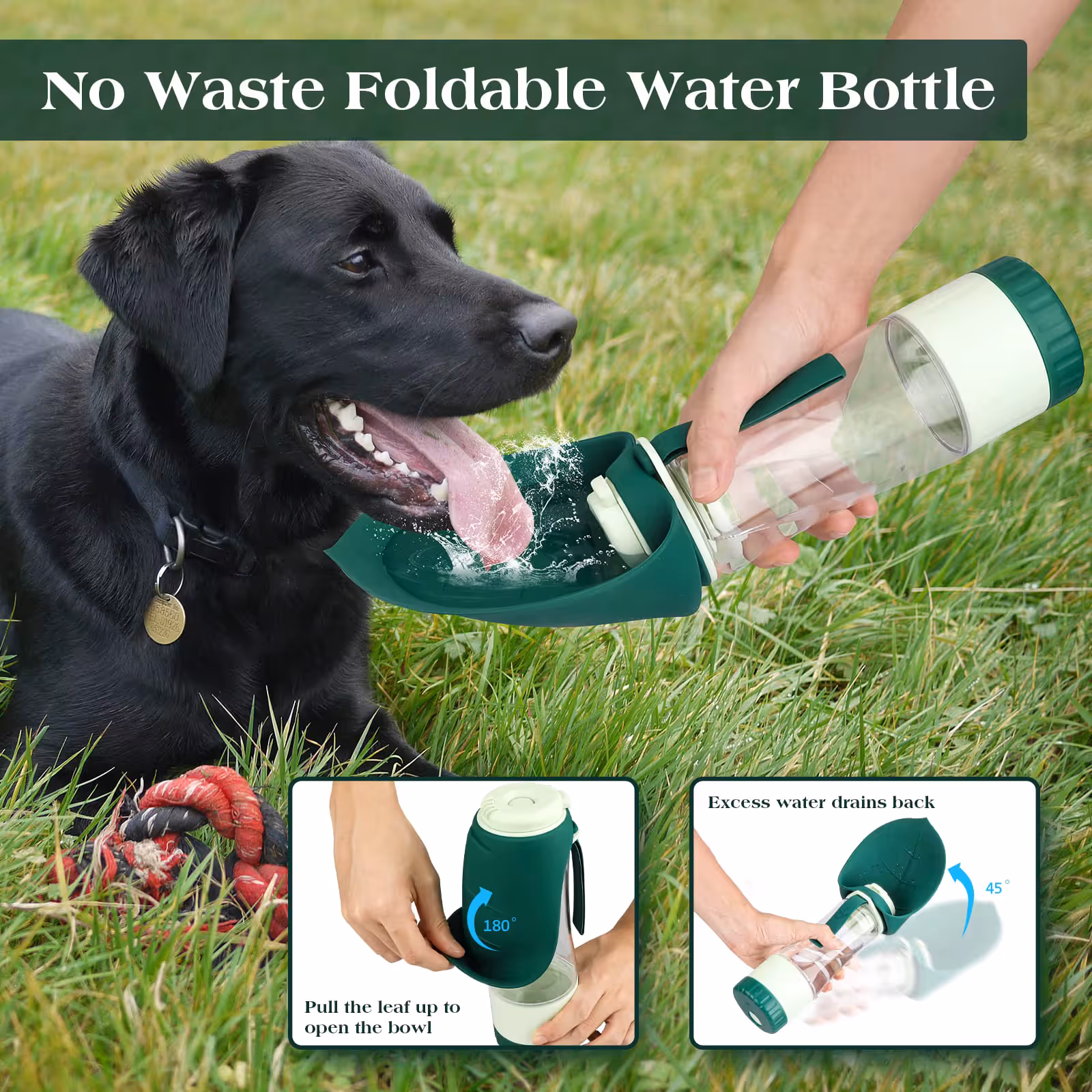 Dark Blue 2-in-1 Portable Dog Water Bottle and Food Container - Leaf-Shaped Silicone Travel Bowl for Pets, Leak-Proof Outdoor Dispenser for Walking, Hiking and — image 4